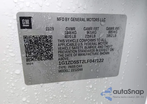 2020 Chevrolet Malibu Fwd Lt z USA, uszkodzony, nr VIN 1G1ZD5ST2LF047122